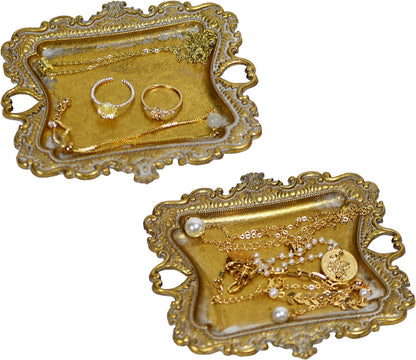 Small Antique Trinket Dish Vintage Jewelry Tray, Ring Holder (Gold-2Pack)