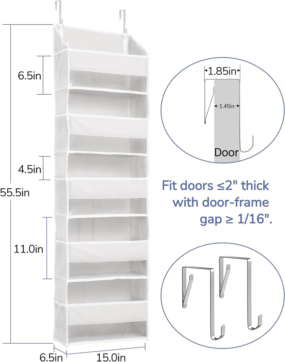 1-Pack over Door Organizer with 5 Large Pockets 10 Mesh Side Pockets, 44 Lbs Weight Capacity Hanging Storage Organizer with Clear Window for Bedroom Bathroom Kitchen, RV, Camper, Beige