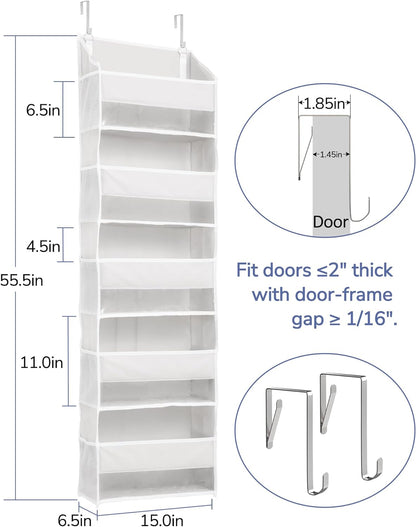 1-Pack over Door Organizer with 5 Large Pockets 10 Mesh Side Pockets, 44 Lbs Weight Capacity Hanging Storage Organizer with Clear Window for Bedroom Bathroom Kitchen, RV, Camper, Beige