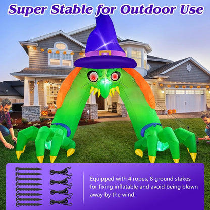 Halloween Inflatables 12FT Green Witch Archway Outdoor Decorations with Glowing Red Eyes, Build-In Leds & Tethers Stakes Halloween Blow Ups Arch for Yard, Indoor, Party, Garden, Lawn Decor