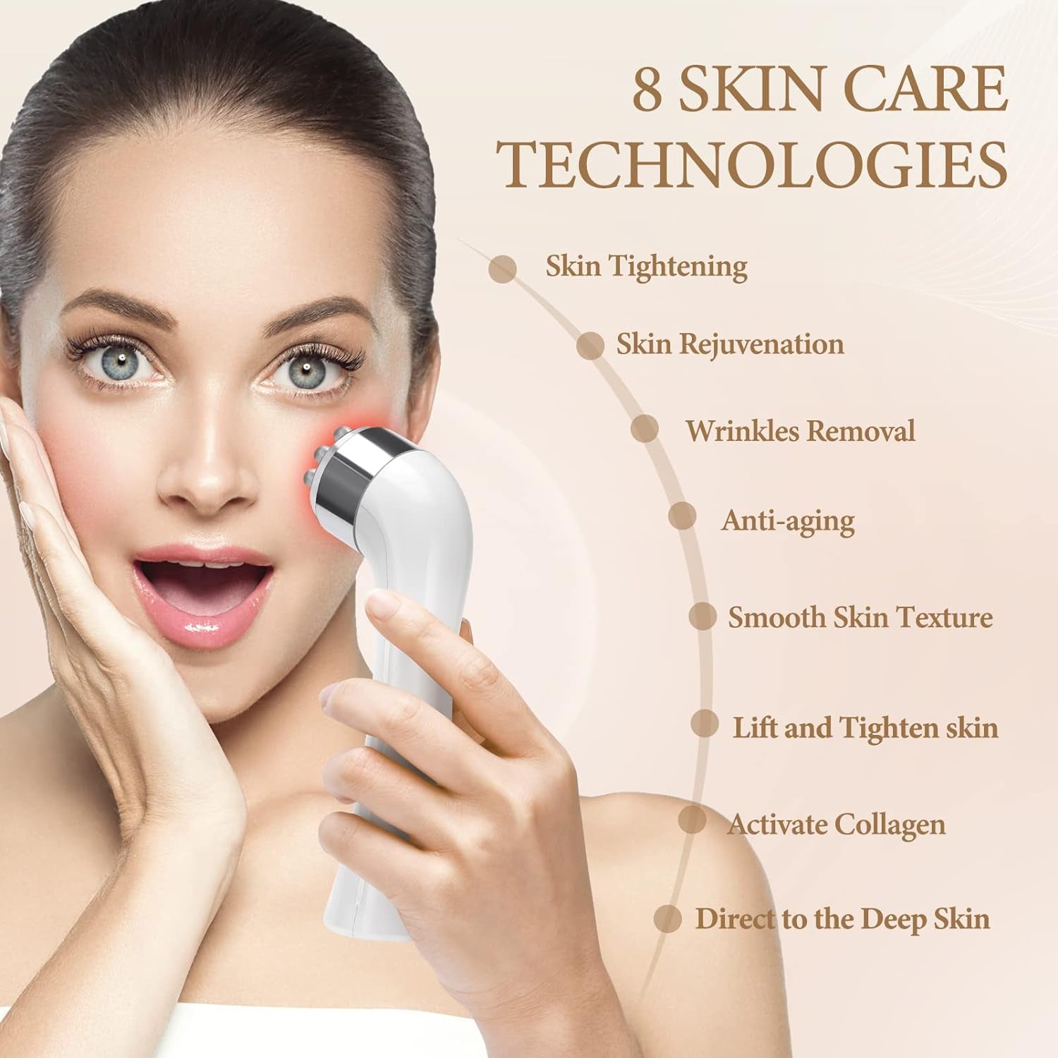 Facial Massager Skin Tightening Machine, 4 Color LED Light Therapy Machine, Promote Face Cream Absorption Strengthening Elasticity Modifying Wrinkles Professional Care Anti-Aging Skin Care Tools.