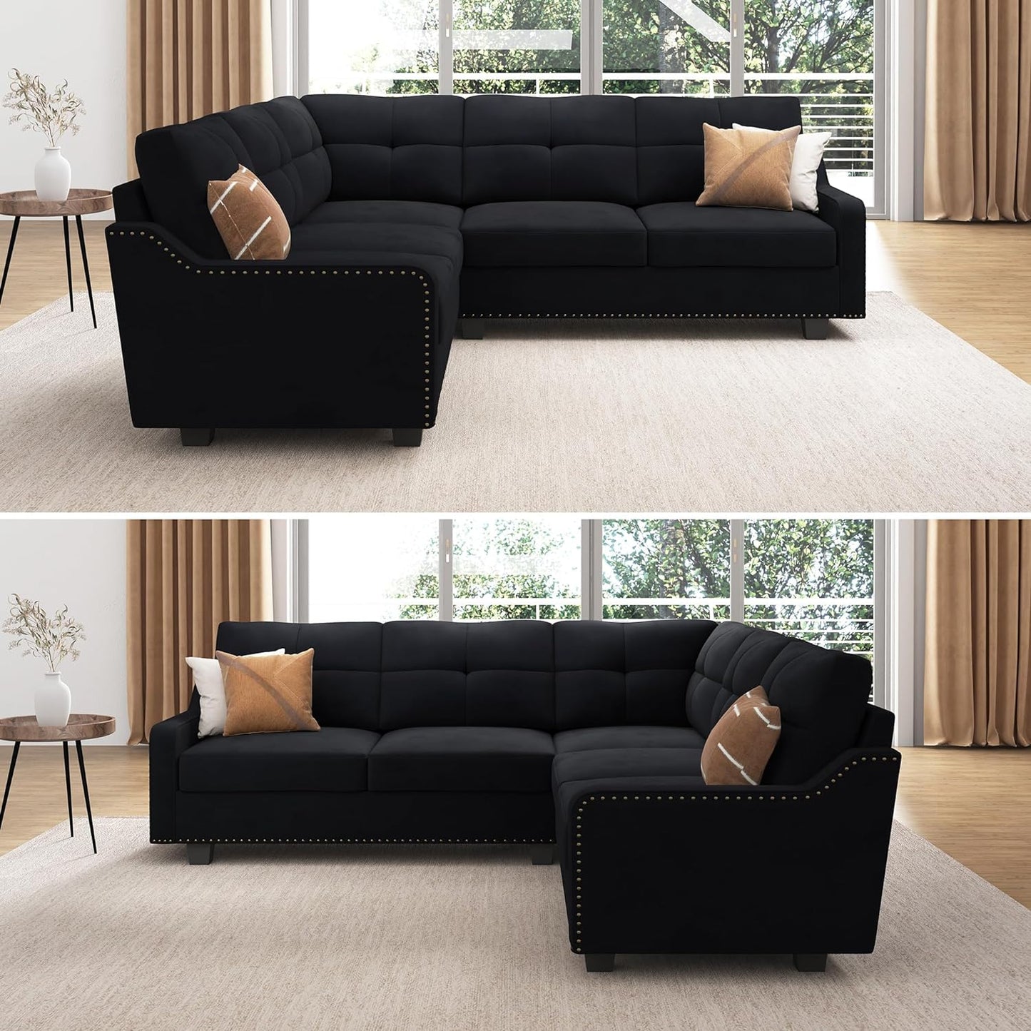 Convertible Sectional Sofa L Shaped Couch for Small Apartment Reversible Sectional Couch for Living Room,Velvet Black