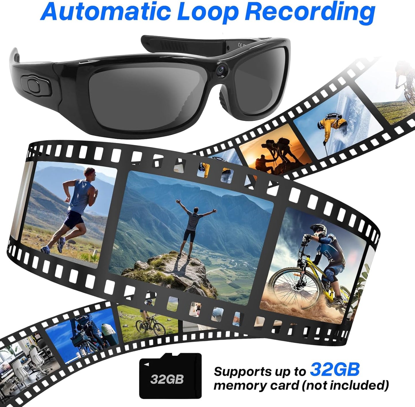 Camera Glasses HD 1080P Sports Sunglasses Camera Video Glasses Support Take Videos/Photos for Indoor/Outdoor Activities