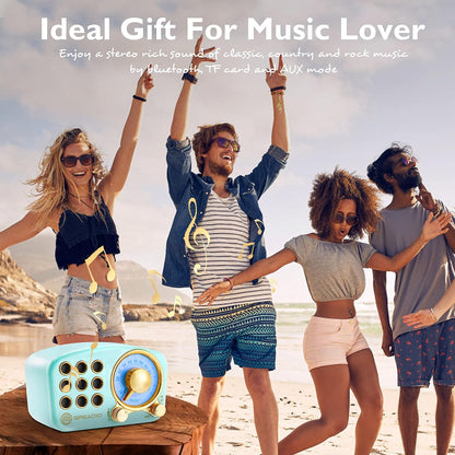 Retro Bluetooth Speaker, Vintage Radio- FM Radio with Old Fashioned Classic Style, Strong Bass Enhancement, Loud Volume, Bluetooth 5.0 Wireless Connection, TF Card and MP3 Player (Blue)