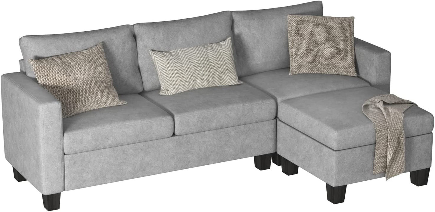 Convertible Sectional Sofa 3 L-Shaped Couch with Line Fabric for Apartment, Living Room, Gray Wash