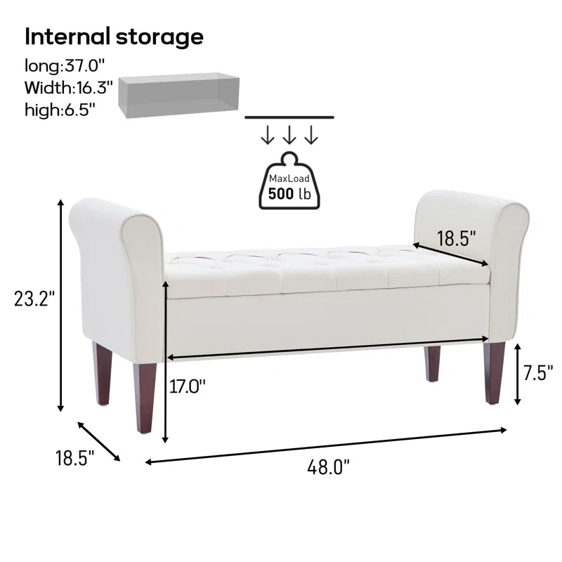 Polyester Upholstered Storage Bench with Tufted Flip Top and Wooden Legs