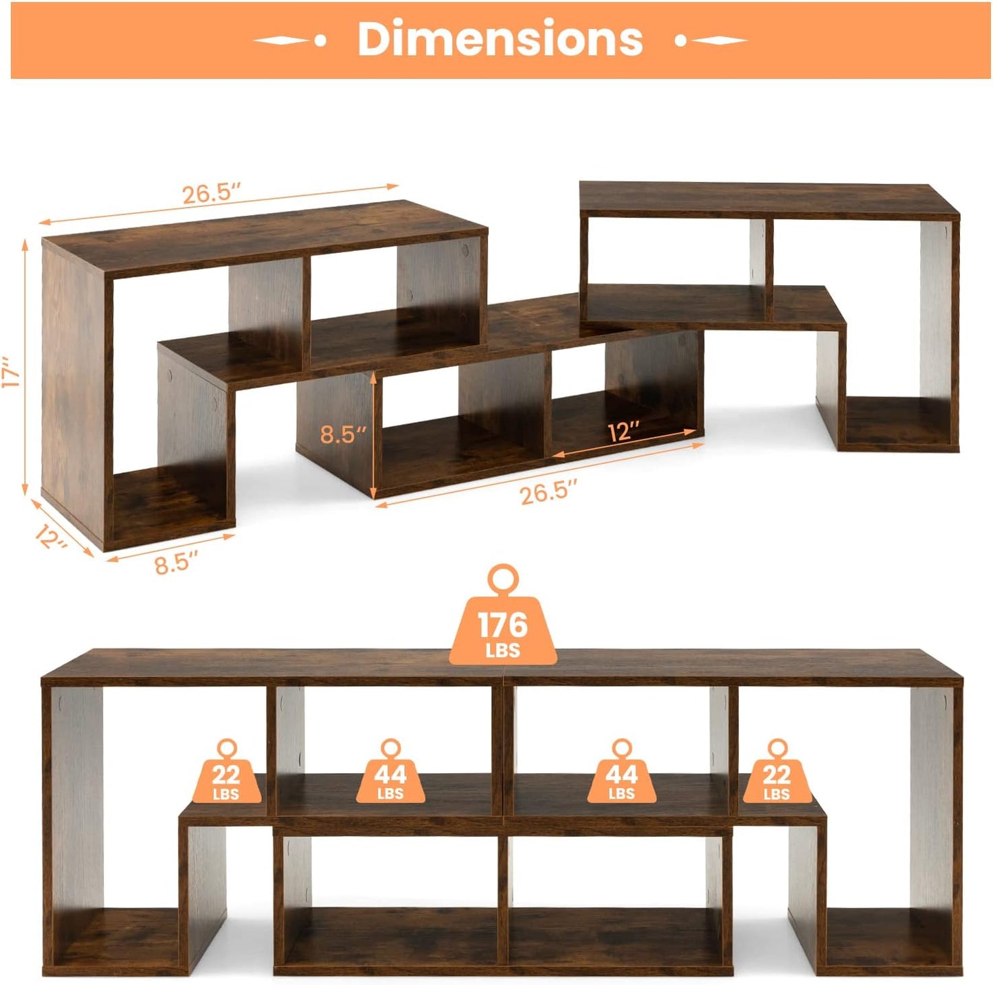 3 Pieces Console TV Stand, Free-Combination Entertainment Center for 50 55 60 65 Inch TV, Minimalist Modern Media Stand, DIY Open Storage Bookcase Shelf for Living Room (Brown)