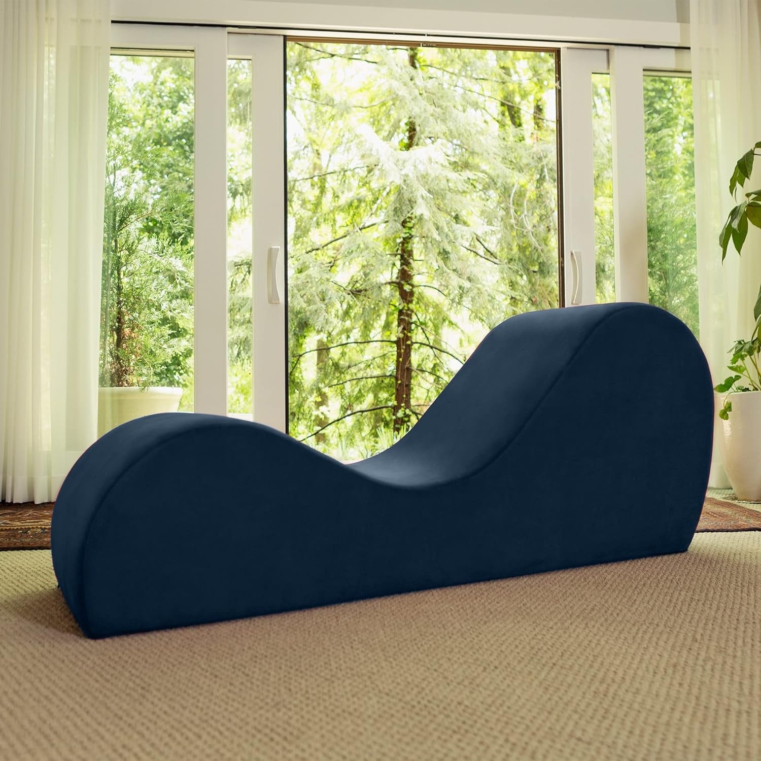 Sleek Chaise Lounge for Yoga, Stretching, Relaxation-Made in the USA, 60D X 18W X 26H Inch, Ink Blue