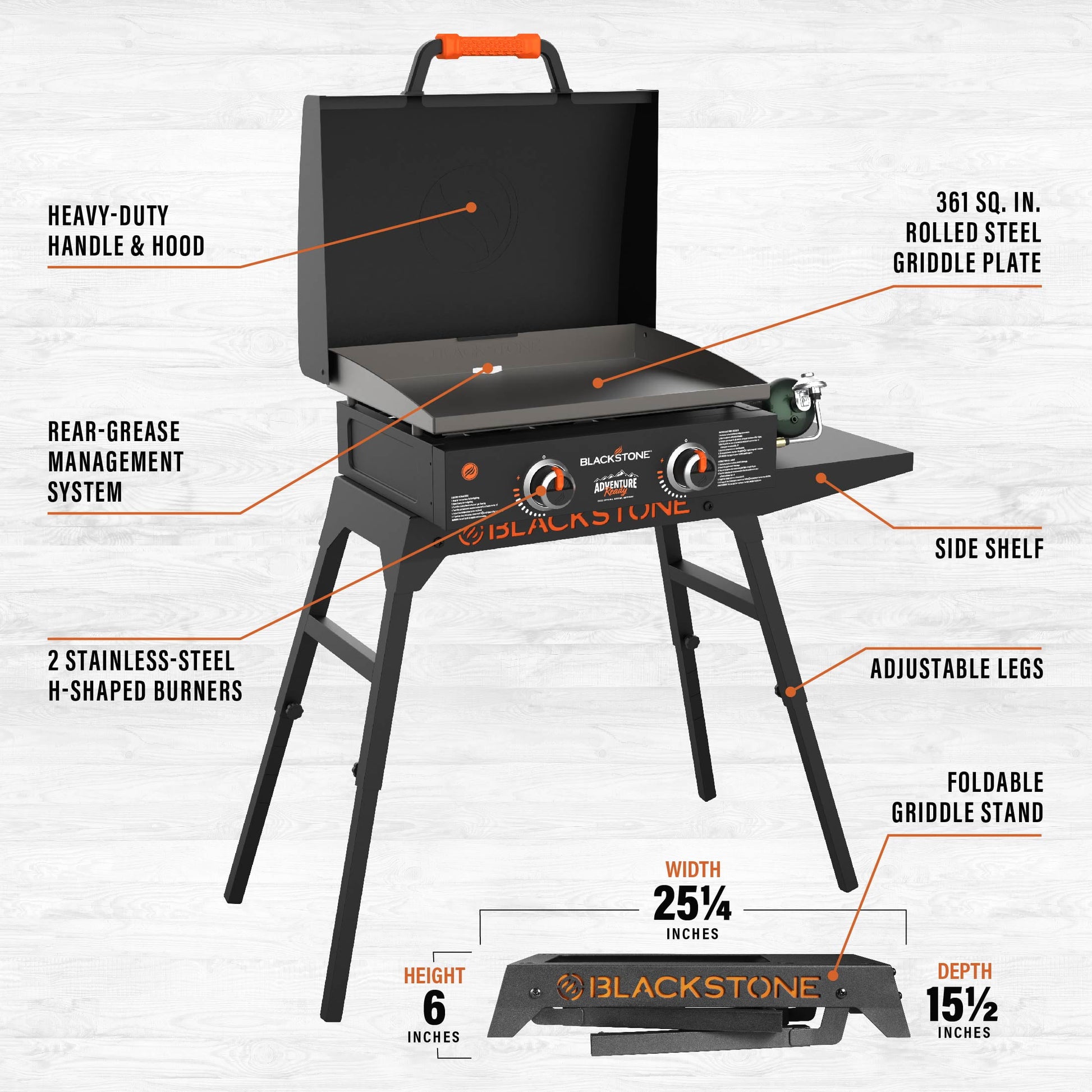 Adventure Ready 22" Propane Griddle with Stand and Adapter Hose