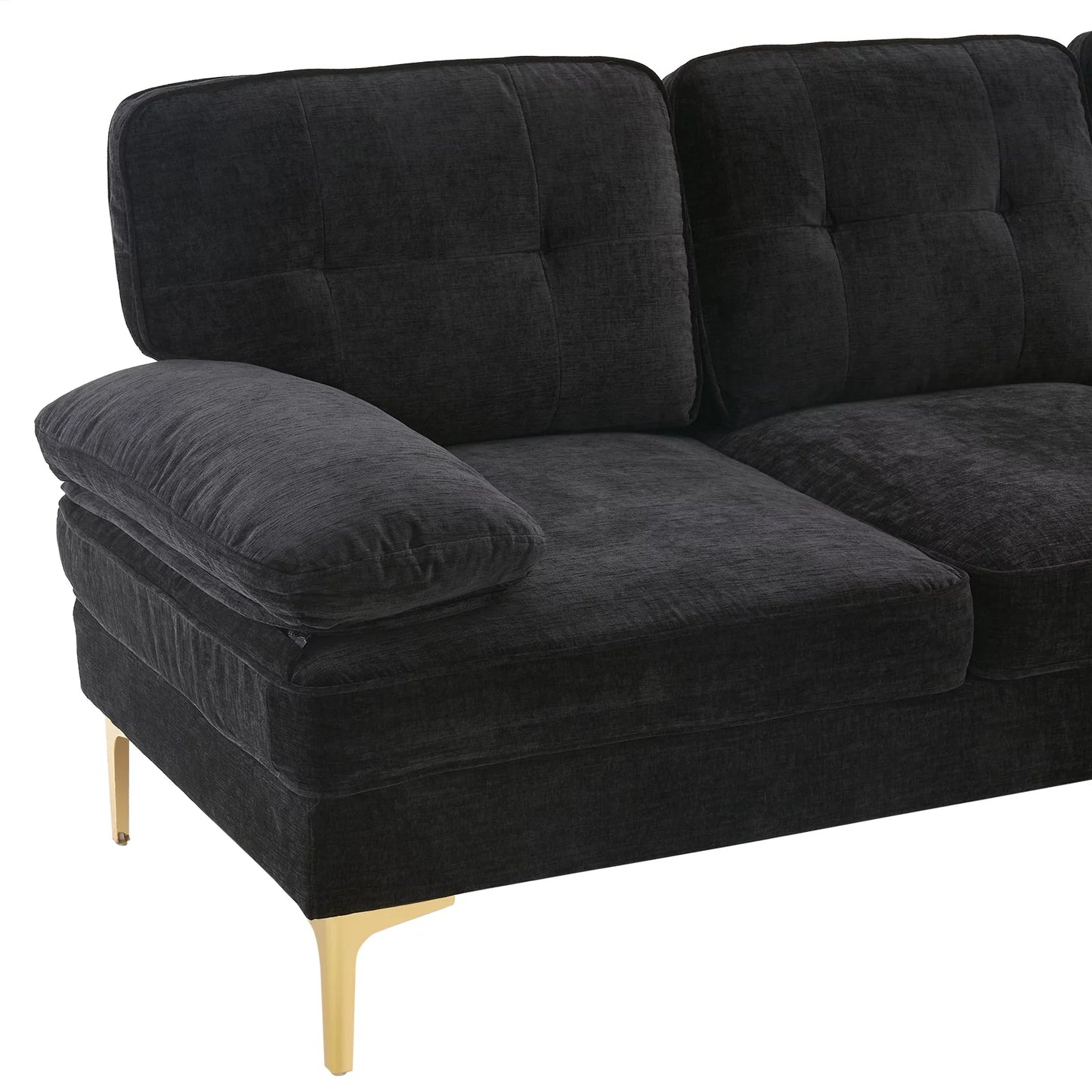 L Shaped Sectional Sofa, 83" Chenille Fabric Upholstered Tufted Couch, 3 Seats Wide Chaise Lounge for Living Room Black - Design By Technique