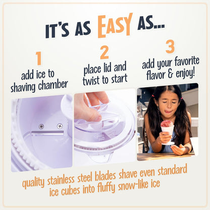 Snow Cone Shaved Ice Machine - Retro Table-Top Slushie Machine Makes 20 Icy Treats - Includes 2 Reusable Plastic Cups & Ice Scoop - White