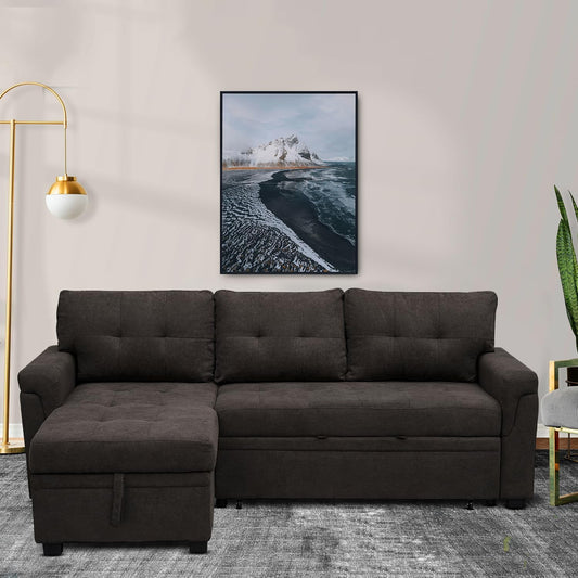 Transform Any Space: Sleeper Sectional Sofa with Convertible Sofa Bed & Inviting Chaise. Find Tranquil Comfort with Stress-Relieving Design & Durable Cushions - Espresso/Velvet