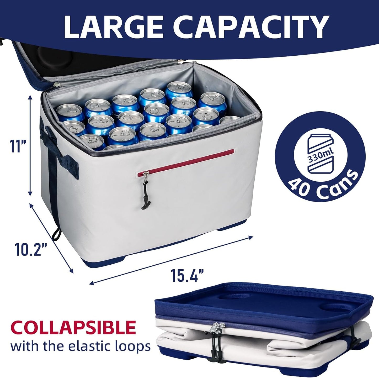 Collapsible Beach Cooler Bag with Hard Insert & 4 Cup Holders -  40 Cans Extra Large Soft Portable Cooler Bags, Leakproof Insulated Cooler for Beach Camping Travel Picnic