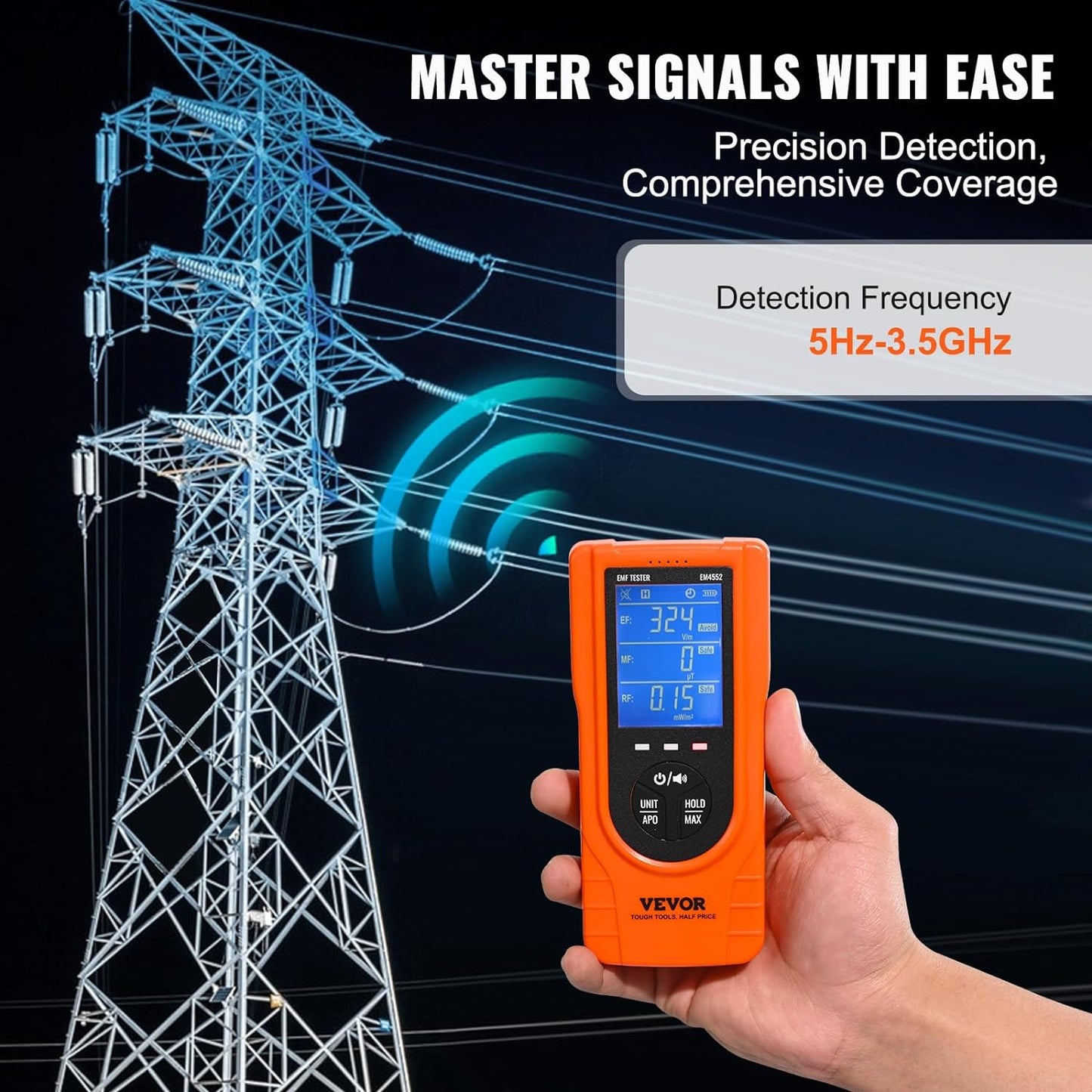 3-In-1 EMF Meter, 5Hz - 3.5Ghz, Handheld Rechargeable Electromagnetic Field Radiation Detector, Digital LCD EMF Tester for EF MF RF Home Inspections Outdoor Ghost Hunting Paranormal Equipment