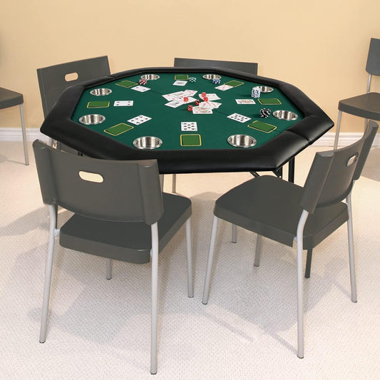 Foldable Poker Table, Octagon Card Table W/Stainless Steel Cup Holder,Casino Leisure Table Top Texas Hold 'Em Poker Table for Blackjack Board Game,Green Speed Felt