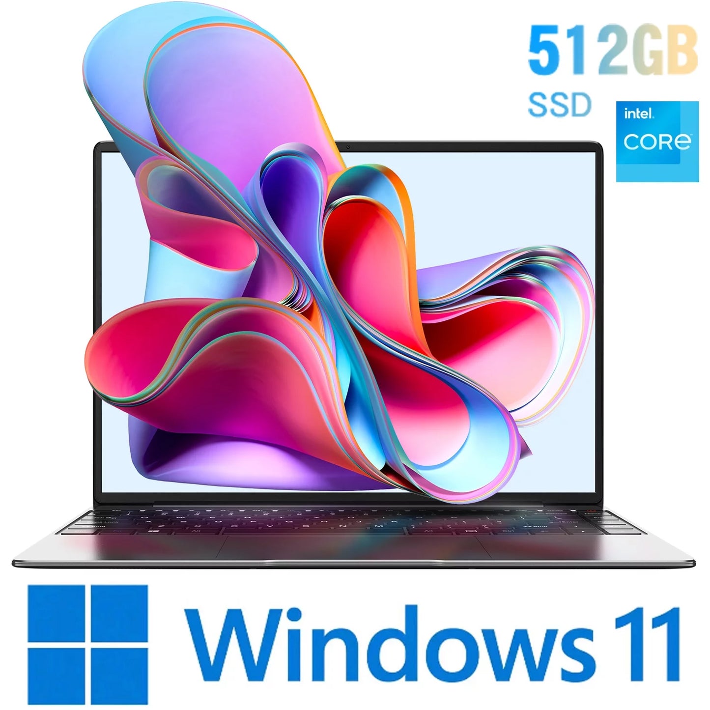 Gemibook plus 15.6" Laptop 512GB SSD 16GB Ddr5,12Th Gen Intel N100,2K IPS Display,Quad Core,Windows 11 Gaming Notebook Computer,3.4Ghz,Wifi 6,1920*1080