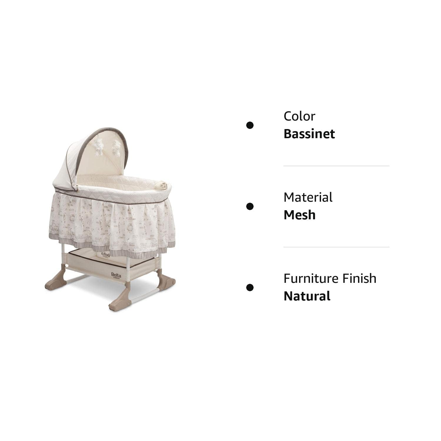Rocking Bedside Bassinet - Portable Crib with Lights Sounds and Vibrations, Play Time Jungle - Design By Technique