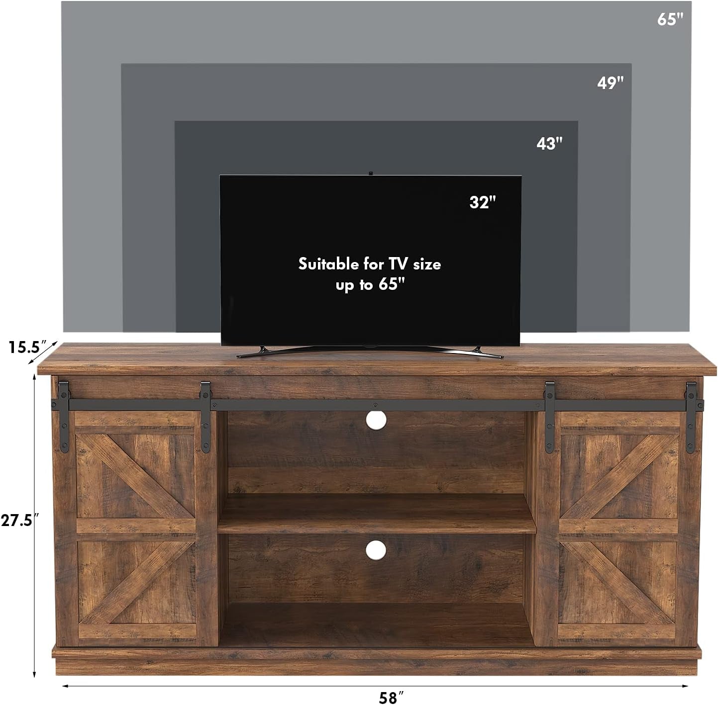 TV Stand for 65 Inch TV, Entertainment Center with Storage Cabinets and Sliding Barn Doors, Mid Century Modern Media TV Console Table for Living Room Bedroom (Rustic Oak)