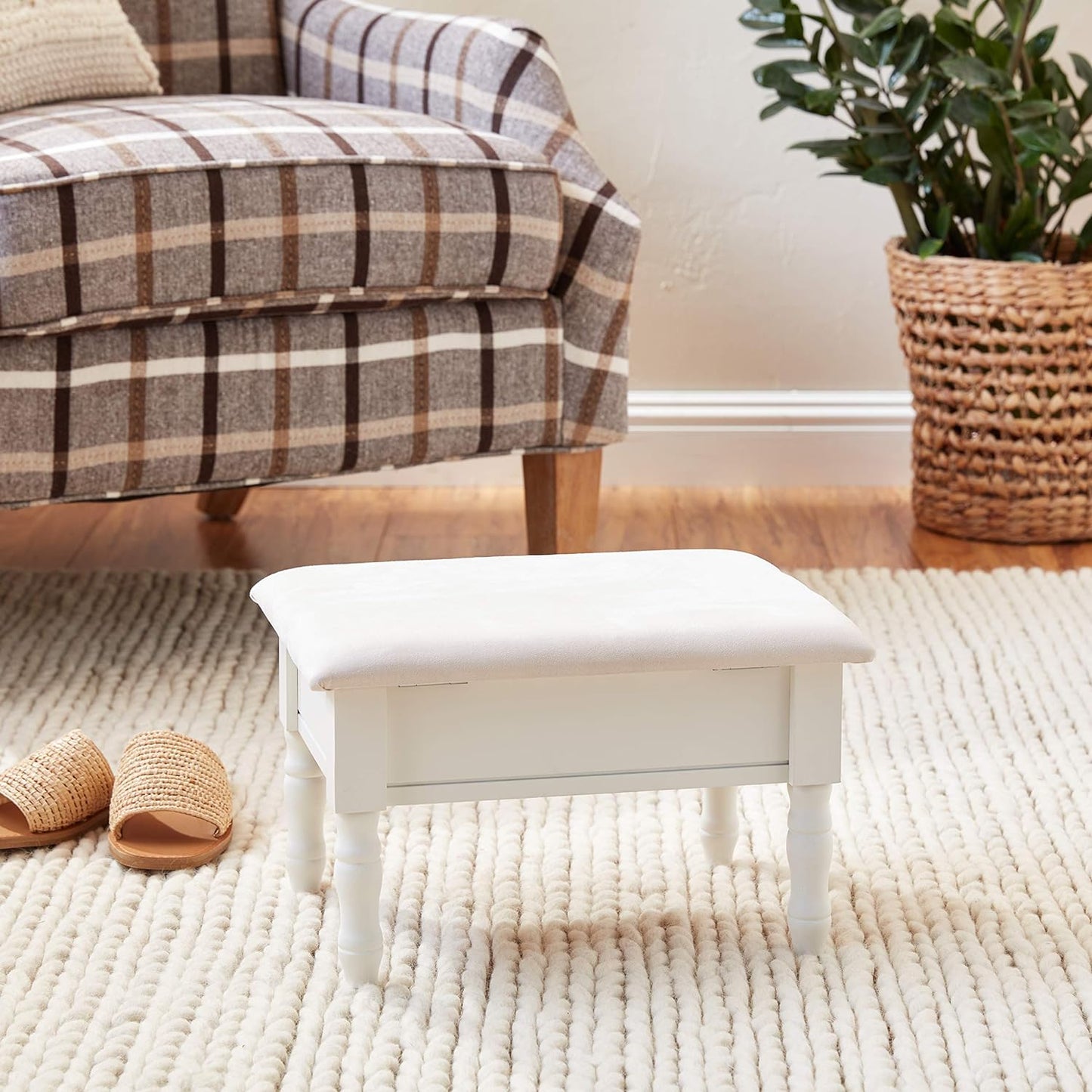 Frenchi Home Furnishing Footstool with Storage Cover, White