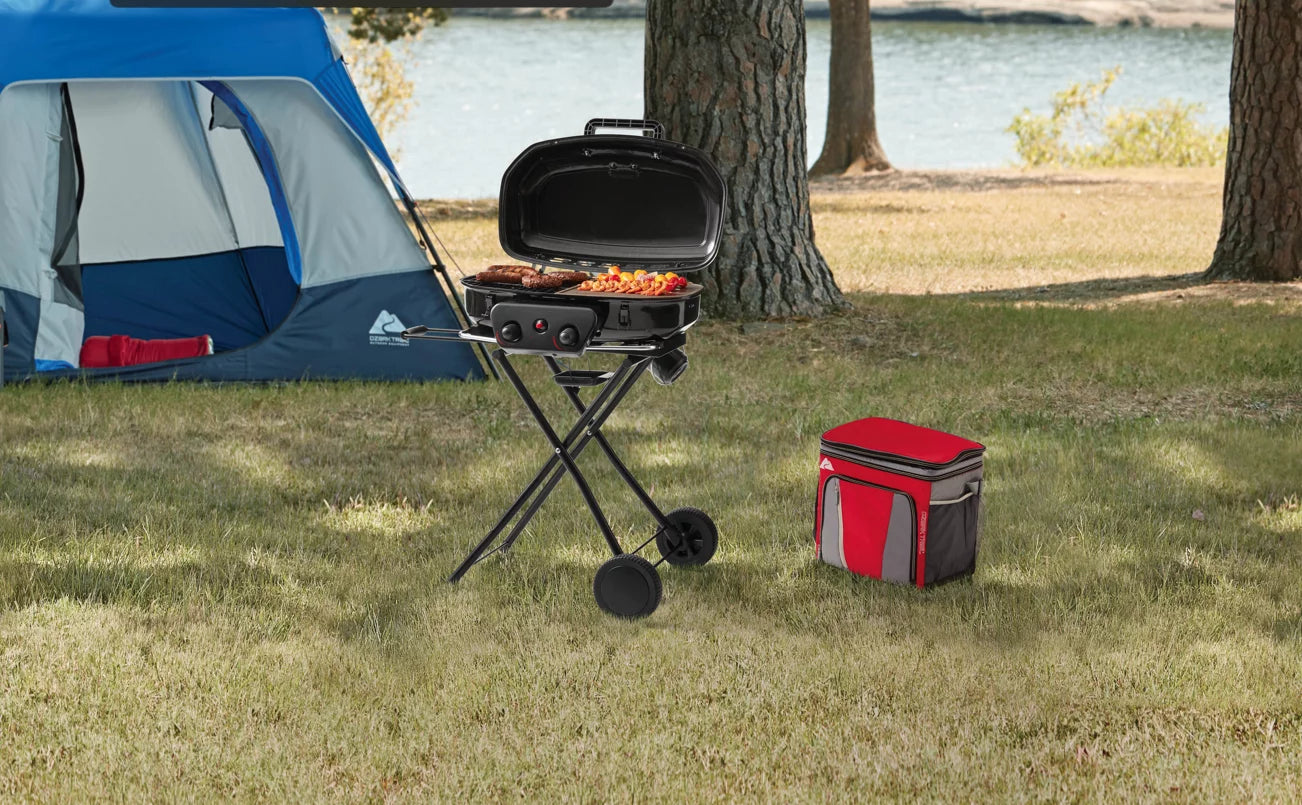 2 Burner Portable 2 in 1 Propane/Gas Griddle/Grill with Folding Cart