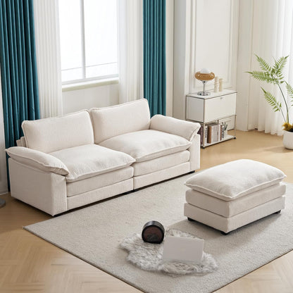 85.4" Convertible Sectional Sofa,L-Shaped Deep Seat Sofa Couch for Living Room,Modern 2-Seat Loveseat Sofa with Ottoman for Small Space(White,Faux Sherpa, 85.4")