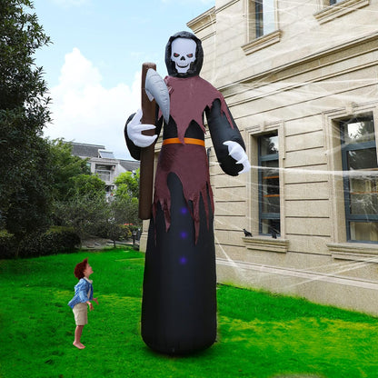 12 FT Halloween Inflatables Large Lighted Reaper Grim Ghost, Giant Scary Ghosts with LED Lights Animated Blow up Yard Prop Lawn Decorations, for Home Garden Party Indoor Outdoor Décor