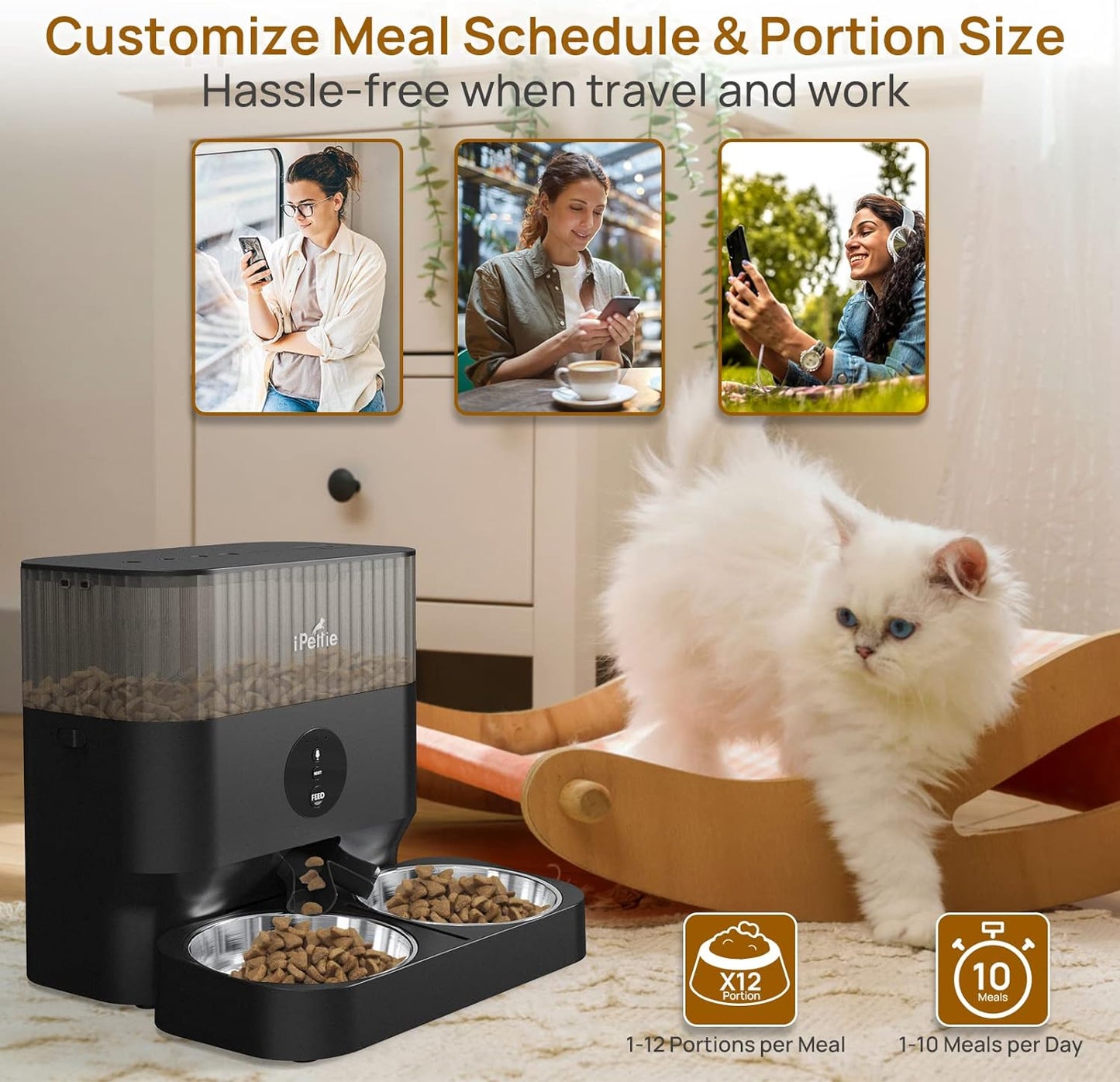 Automatic Wifi Pet Feeder for 2 Pets, 5L/21 Cup Capacity, 1-10 Meals per Day, Adjustable Bowl Height, Smart Dog Cat Feeder with 2 Stainless Steel Bowls, Voice Recording, 2.4G Wifi App Control