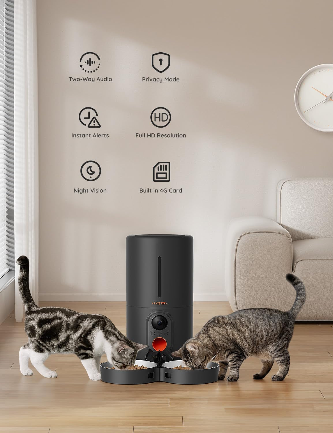 Automatic Cat Feeder with Camera for Two Cats, 1080P HD Automatic Dog Feeder, 5G Wifi Pet Feeder with Night Vision for Cat & Dog, SD Card Storage & 2-Way Audio,Black 6L