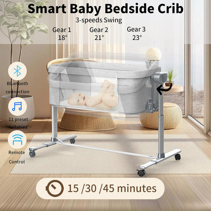 Electric Baby Bassinet, 6-And-1 Baby Basinet Bedside Sleeper with Wheels, Smart Baby Bassinets with Remote Control, Portable Baby Crib in Bed for Newborn Baby with 5 Height Adjustable, 3-Speed Swing - Design By Technique