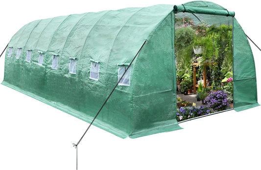 Heavy Duty 26X10X7Ft Greenhouses Large Outdoor Walk in Greenhouse Tunnel Green House Portable Plant Gardening Upgraded Galvanized Steel Frame Ropes Zipper Doors 9 Crossbars Garden - Design By Technique