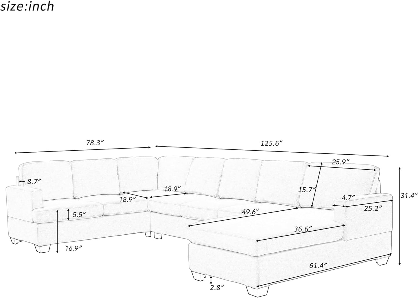 Modular Sectiona Sofas Living Room Furniture Sets,Oversized U Shape Extra Wide Chaise Lounge,Fabric Upholstered Large Sectional Couch for Office,Spacious Space, Grey Polyester