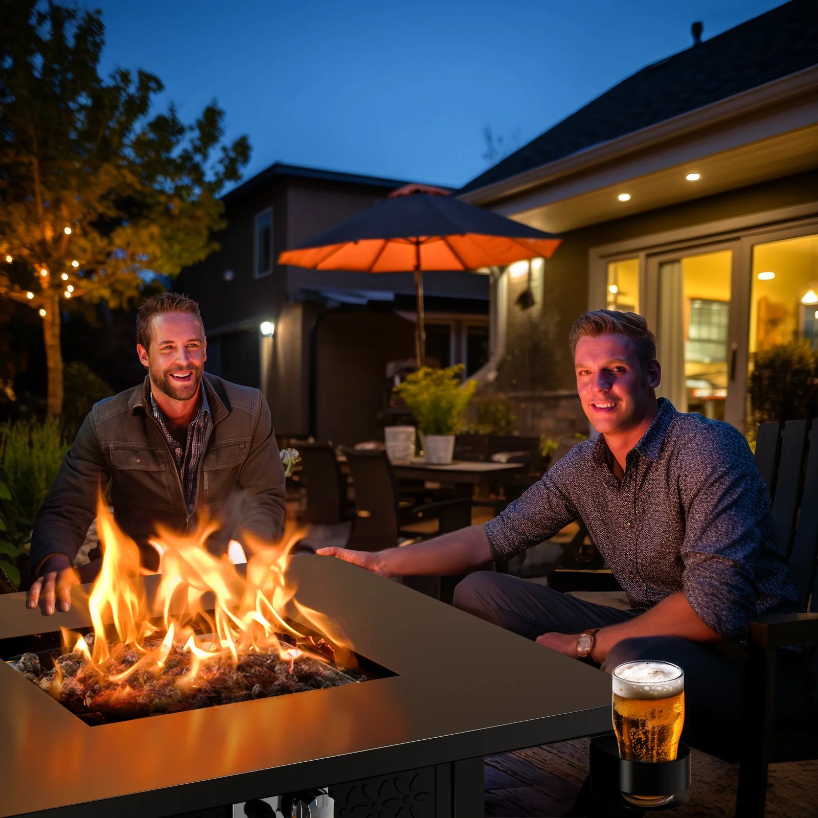 28 Inch Propane Fire Pits with Lid and Lava Rock, 50000 BTU Steel Gas Fire Pit Table for Outdoor - Design By Technique