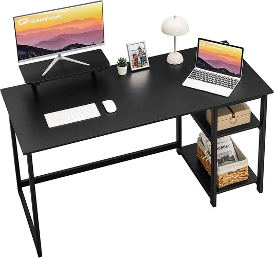 Computer Home Office Desk with Monitor Stand and Storage Shelves on Left or Right Side,47 Inch Modern Writing Study PC Laptop Work Table,Black