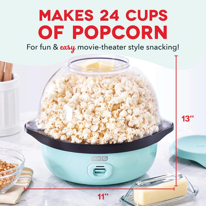 Smartstore™ Deluxe Stirring Popcorn Maker, Hot Oil Electric Popcorn Machine with Large Lid for Serving Bowl and Convenient Storage, 24 Cups – Aqua