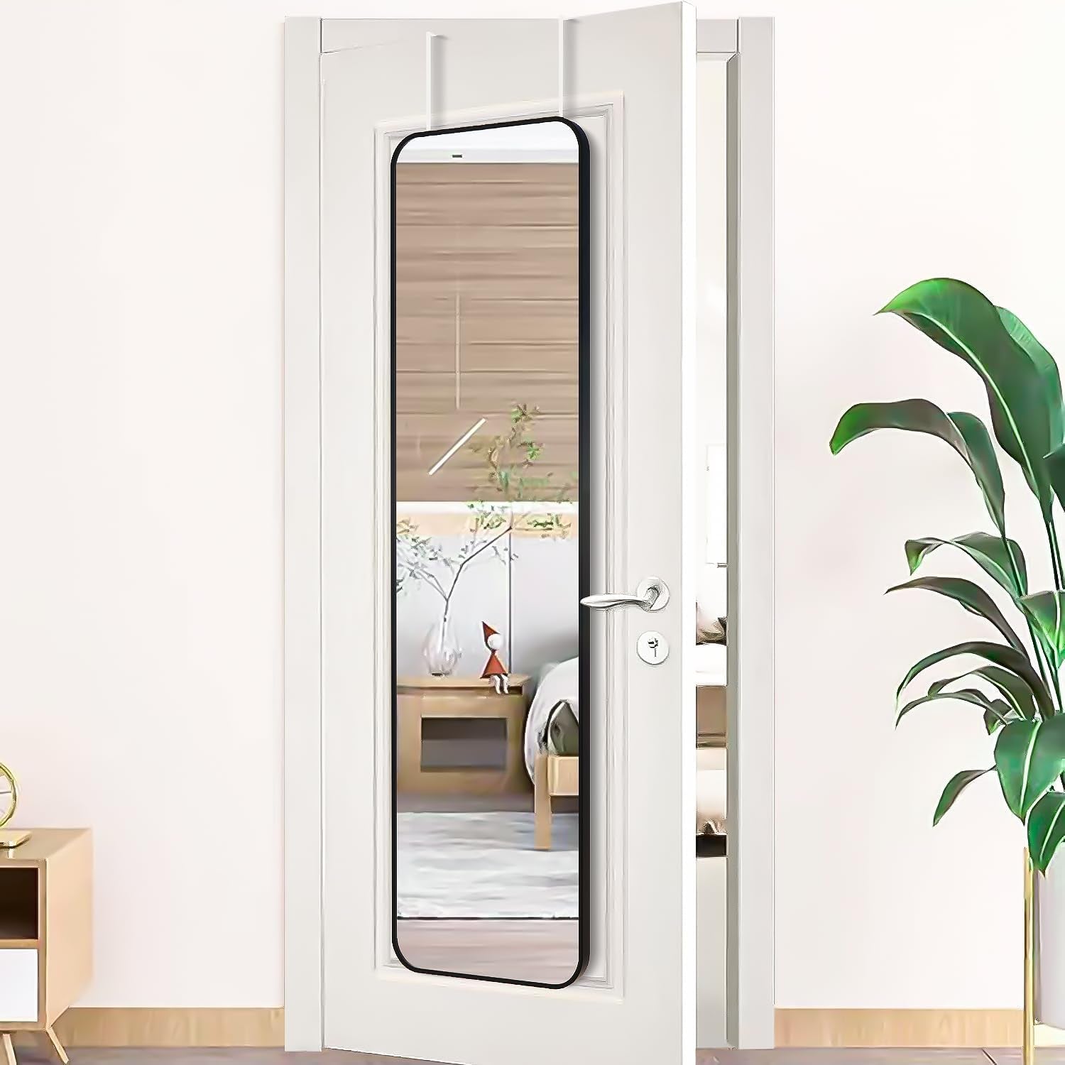 47X14 Mirror Rectangle Full Body Length Door Hanging Wall Mounted Metal Frame Dressing Make-Up Mirrors for Entryway Bedroom Bathroom Living Room 47 14 Inch Black