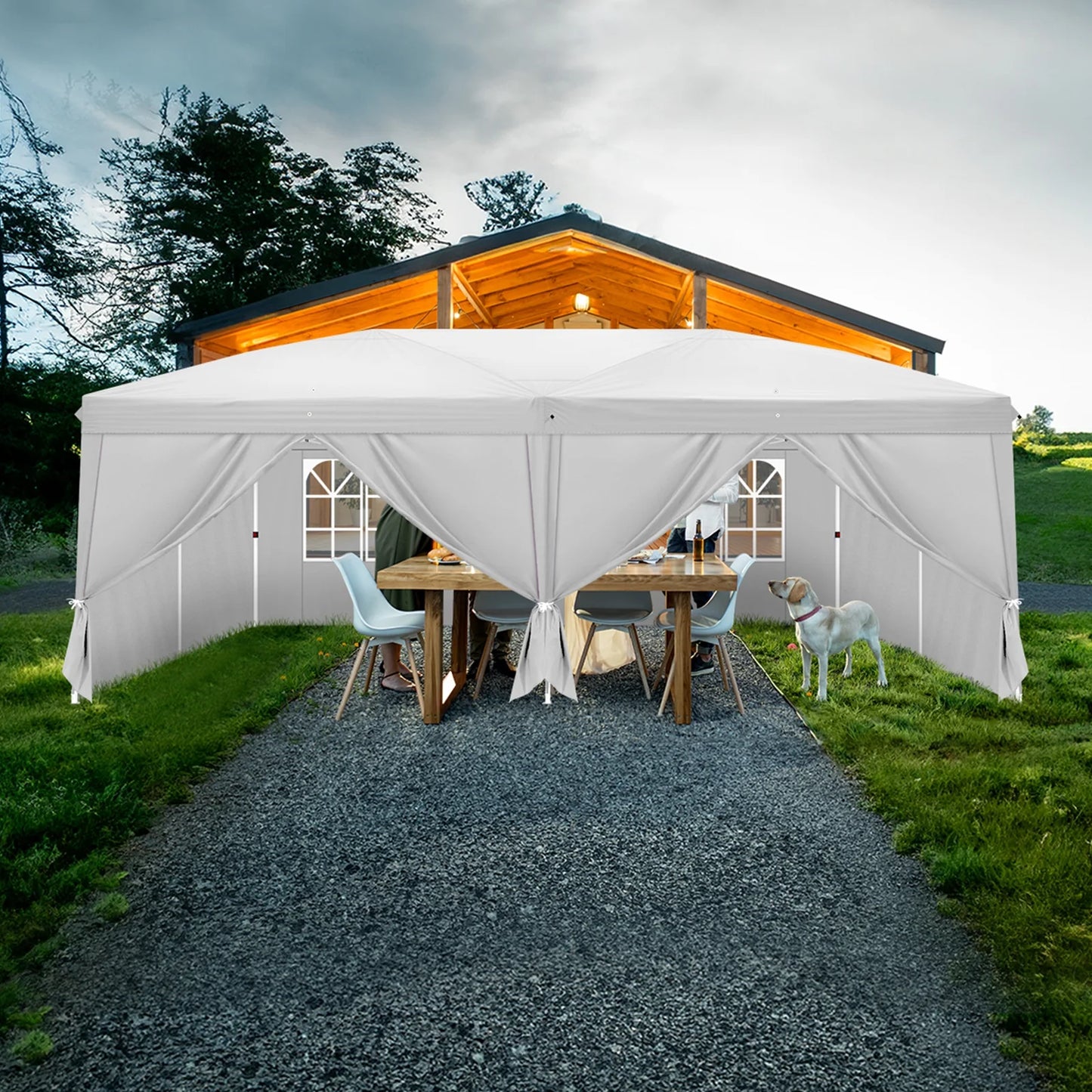 10X20 Pop up Wedding Party Tent Folding Canopy 6 Wallsides White