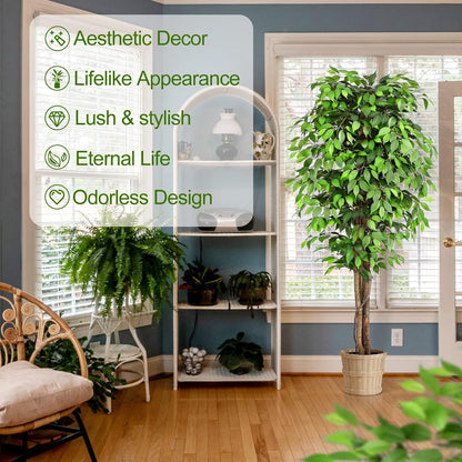 7Ft Large Ficus Artificial Trees with Natural Curved Trunks, 84" Tall Lush Faux Tree for Home Decor Indoor, Green Lifelike Fake Ficus Tree Artificial Plants in Pot