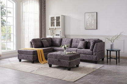 , New Modern Large Upholstered L-Shape Sectional Sofa, Extra Wide Chaise Lounge Couch Sofá Corner Furniture Set for Living Room,Velvet Left Hand Facing, Gray-B