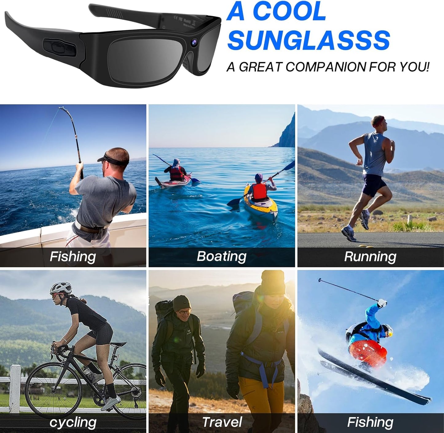 Camera Glasses HD 1080P Sports Sunglasses Camera Video Glasses Support Take Videos/Photos for Indoor/Outdoor Activities