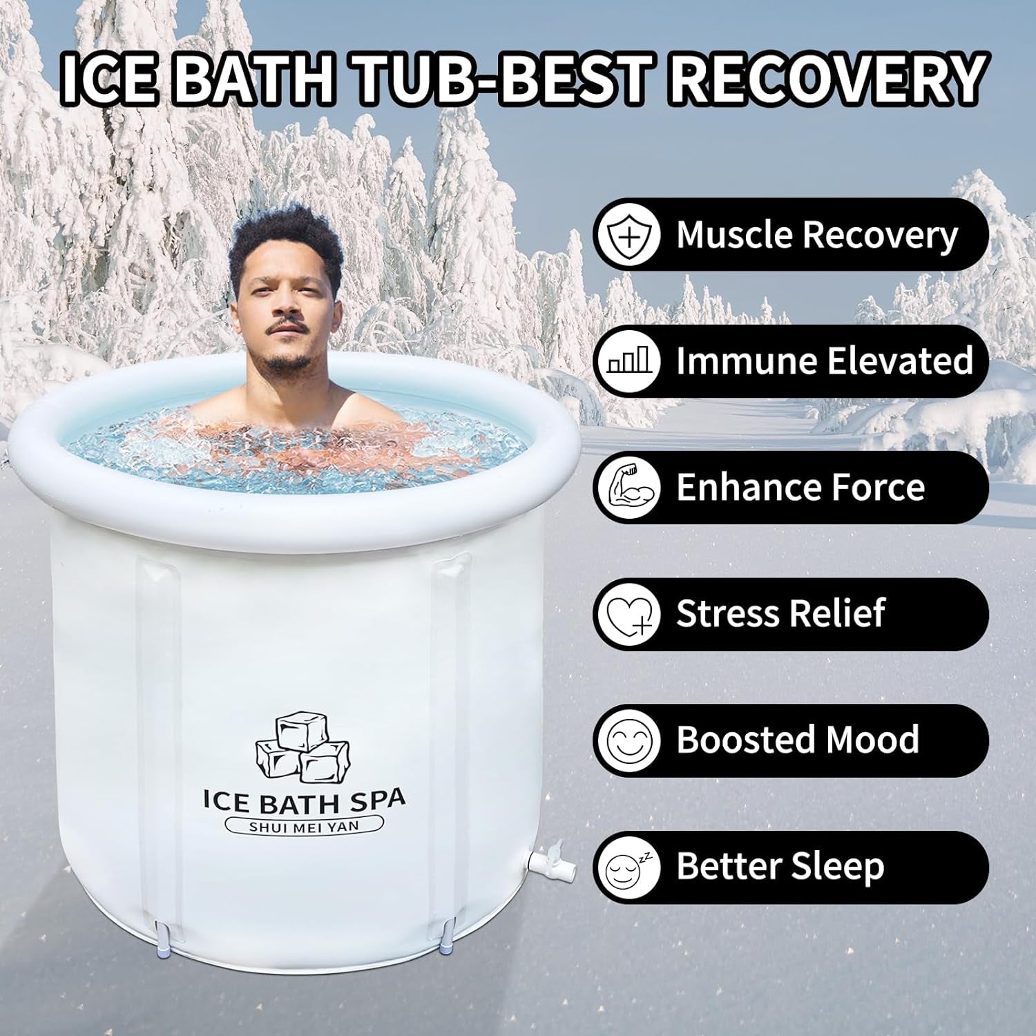 Large Ice Bath Tub Outdoor with Cover Portable Bathtub Athletes Cold Water Therapy Tub for Recovery Cold Plunge Tub Ice Barrel Ice Bath Tub (8219 White with Cover-29.5"Φ X 29.5"H)