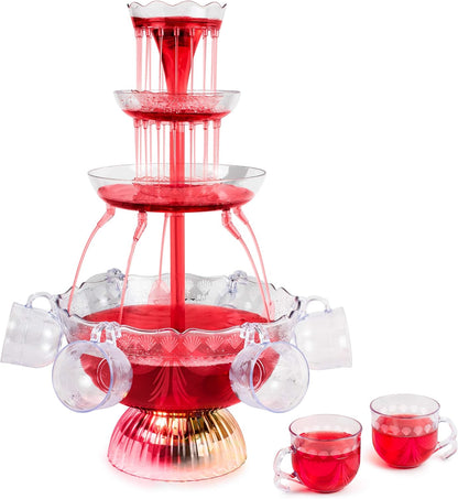 3-Tier Party Fountain, Holds 1.5 Gallons, LED Lighted Base, Includes 8 Reusable Cups, 1.5 Gallon, Clear