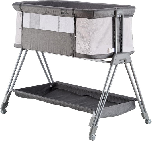 Baby Bassinets,Bedside Sleeper for Baby, Easy Folding Bedside Crib 7 Height Adjustable with All Mesh Baby Bed for Infant Newborn Girl Boy (Light Grey) - Design By Technique