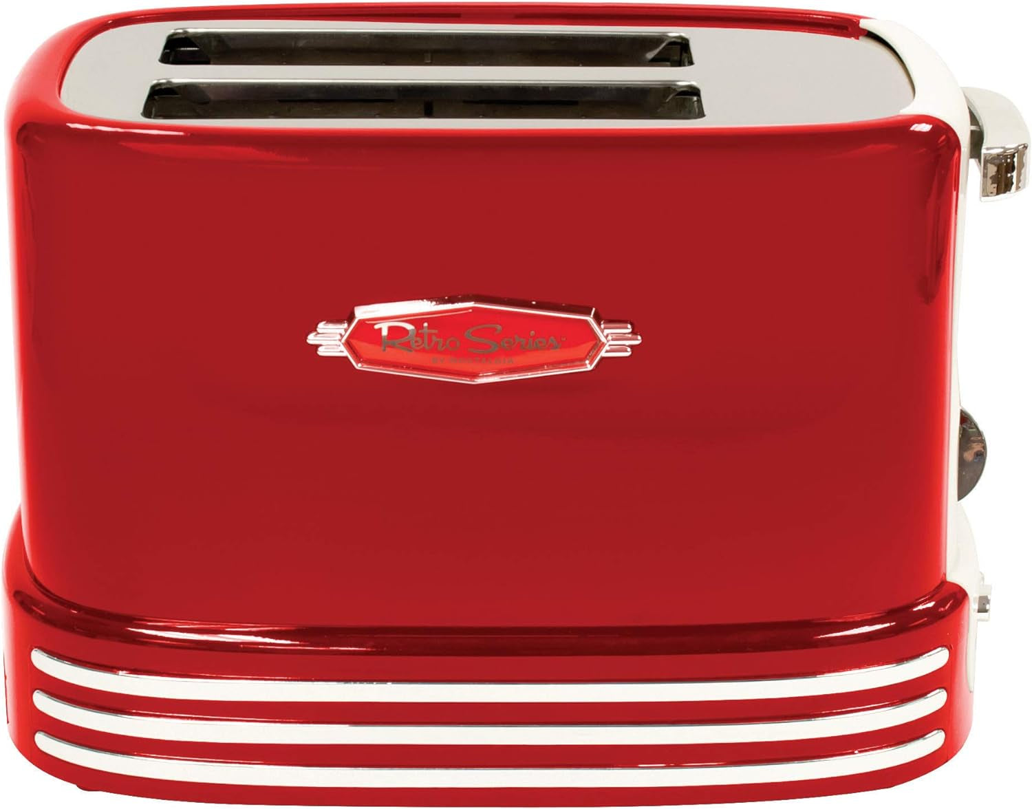 New and Improved Wide 2-Slice Toaster Perfect for Bread, English Muffins, Bagels, 5 Browning Levels, with Crumb Tray & Cord Storage, Retro Red