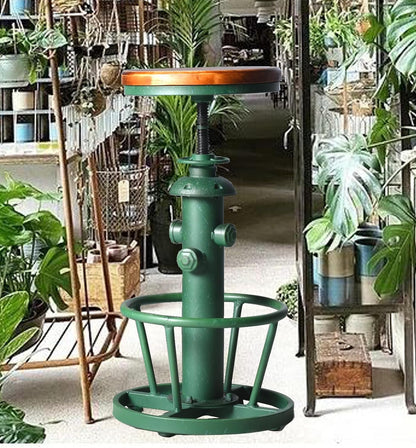 American Antique Industrial round Bottom Adjustable Height Cafe Coffee Retro Vintage Stylish Water Pipe Design Pub Kitchen Bar Stool (Antique Green, Wooden Top)