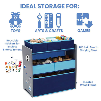 Design and Store 6 Bin Toy Organizer, Grey/Blue