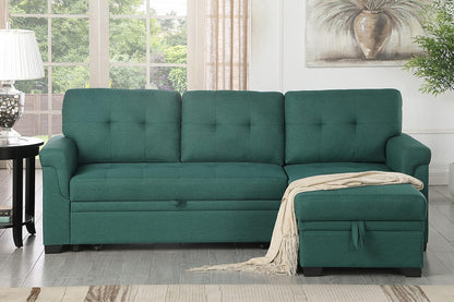 Lucca Green Linen Reversible Sleeper Sectional Sofa with Storage Chaise