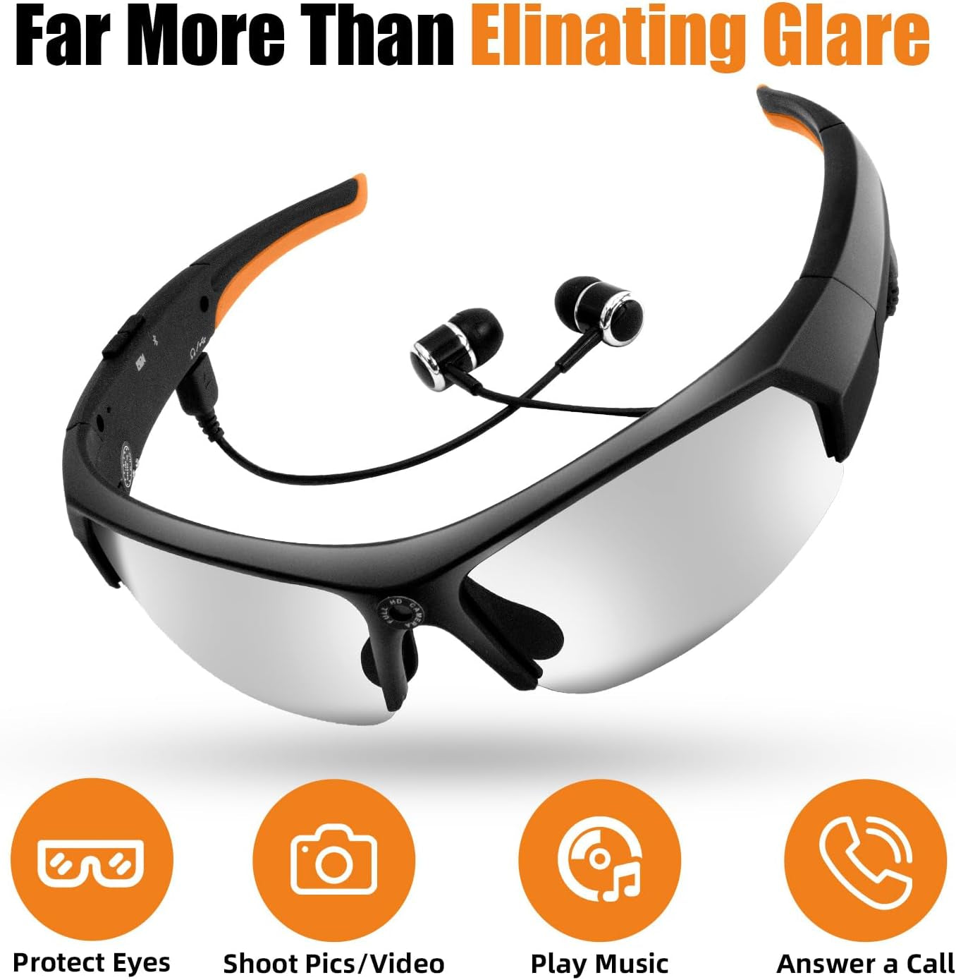 Camera Sunglasses Smart Glasses, HD 1080P Glasses with Camera Bluetooth and Earphone, for Outdoor Sports Biking, Fishing, Driving, Hunting, Hiking Shooting(32G Memory Card Included)