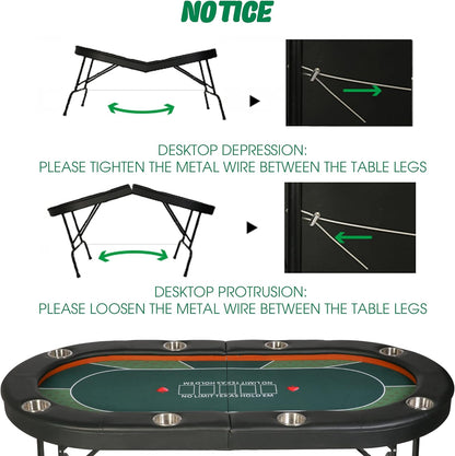 Poker Table Foldable, 8 Players Texas Holdem Poker Table, Casino Folding Table for Blackjack Board Game -Green