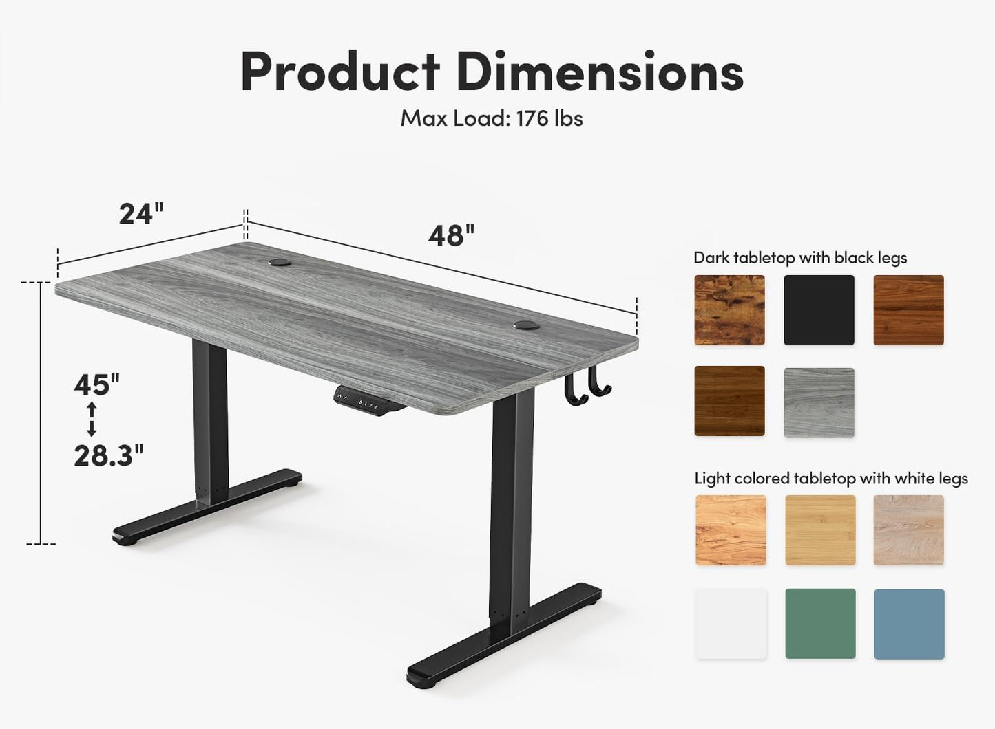 Electric Standing Desk, 48 X 24 Inches Height Adjustable Stand up Desk, Sit Stand Home Office Desk, Computer Desk, Gray