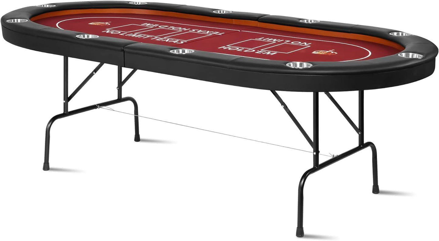 Poker Table 91” Extra Large 10 Players Folding Poker Table, Casino Poker Table Texas Holdem Poker Table, 10 Cup Holders & Padded Rails (91”X48”X31”)